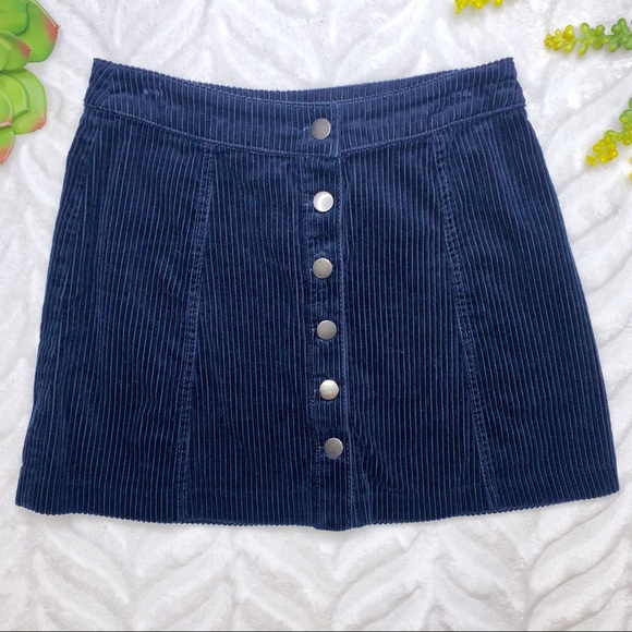 Zara Dresses & Skirts - Zara Navy Corduroy Button Down Mini Skirt Size S